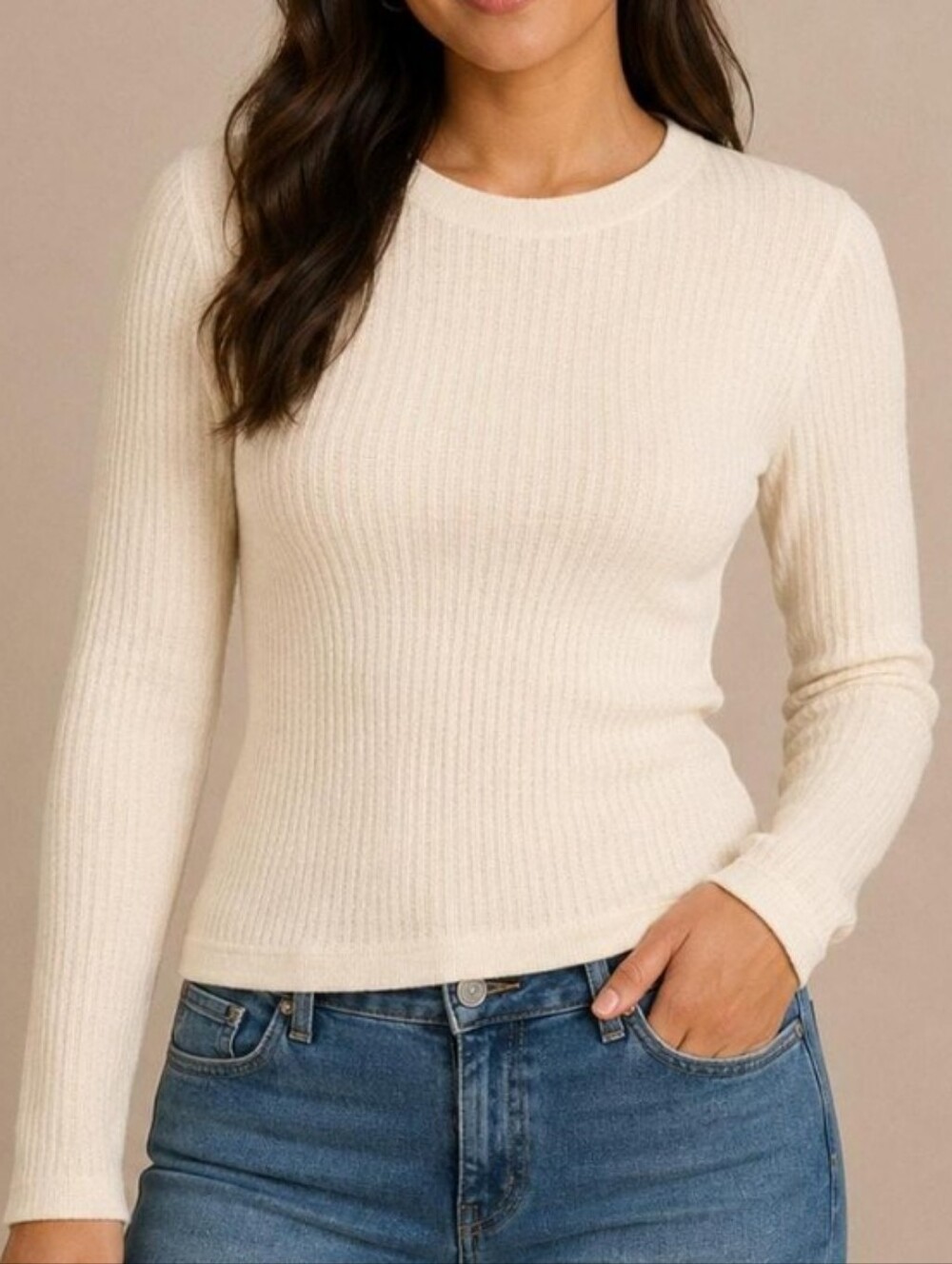 Pilcro By Anthropologie Knit Tops Long Sleeve Cream SzS Capsule Wardrobe